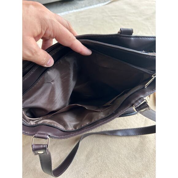 Vintage Style Patchwork Suede Purse Brown Pig Leather Wallet Shoulder Bag - Picture 8 of 12